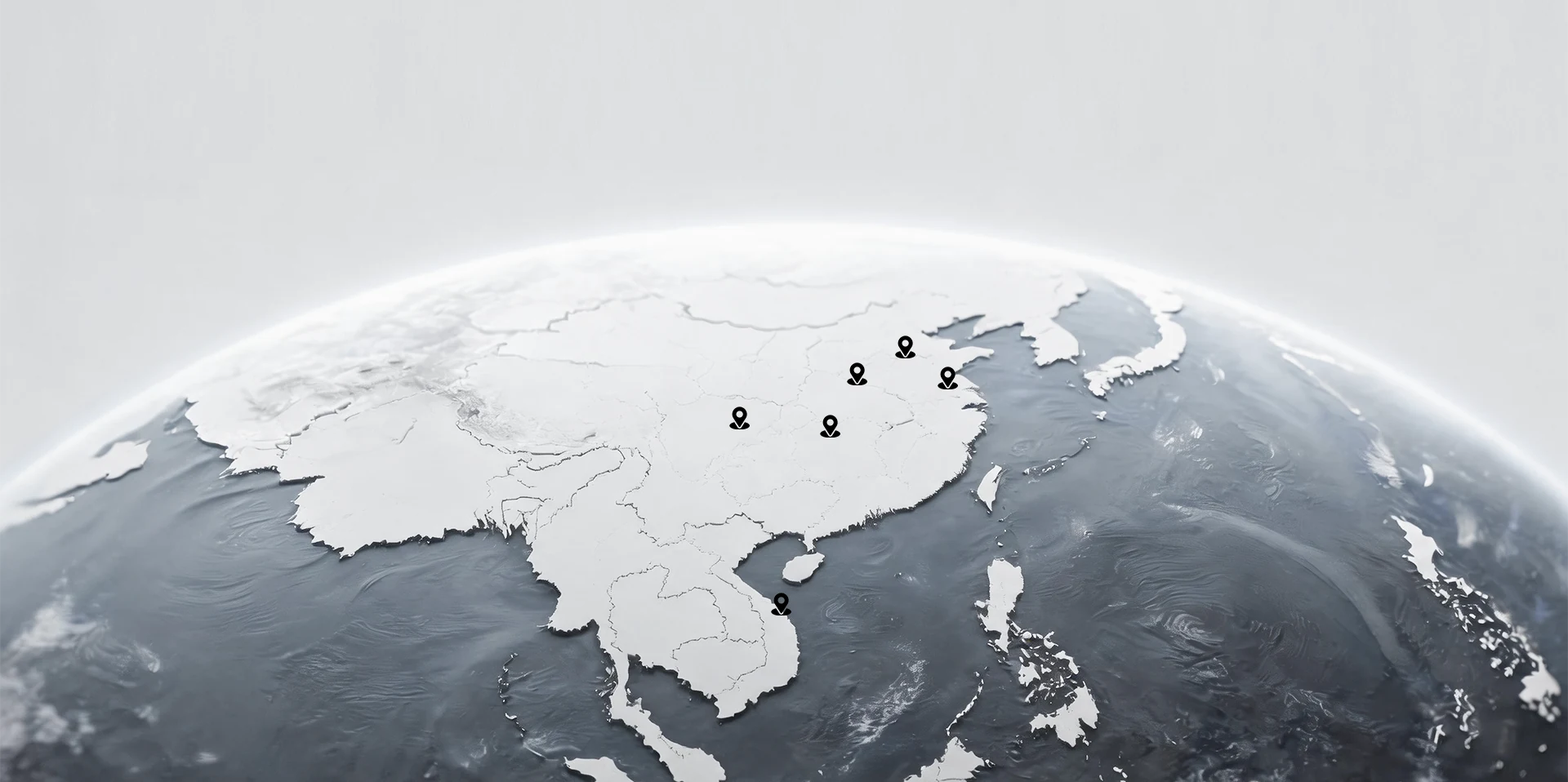 博理科技全球布局地图，标示研发与生产基地