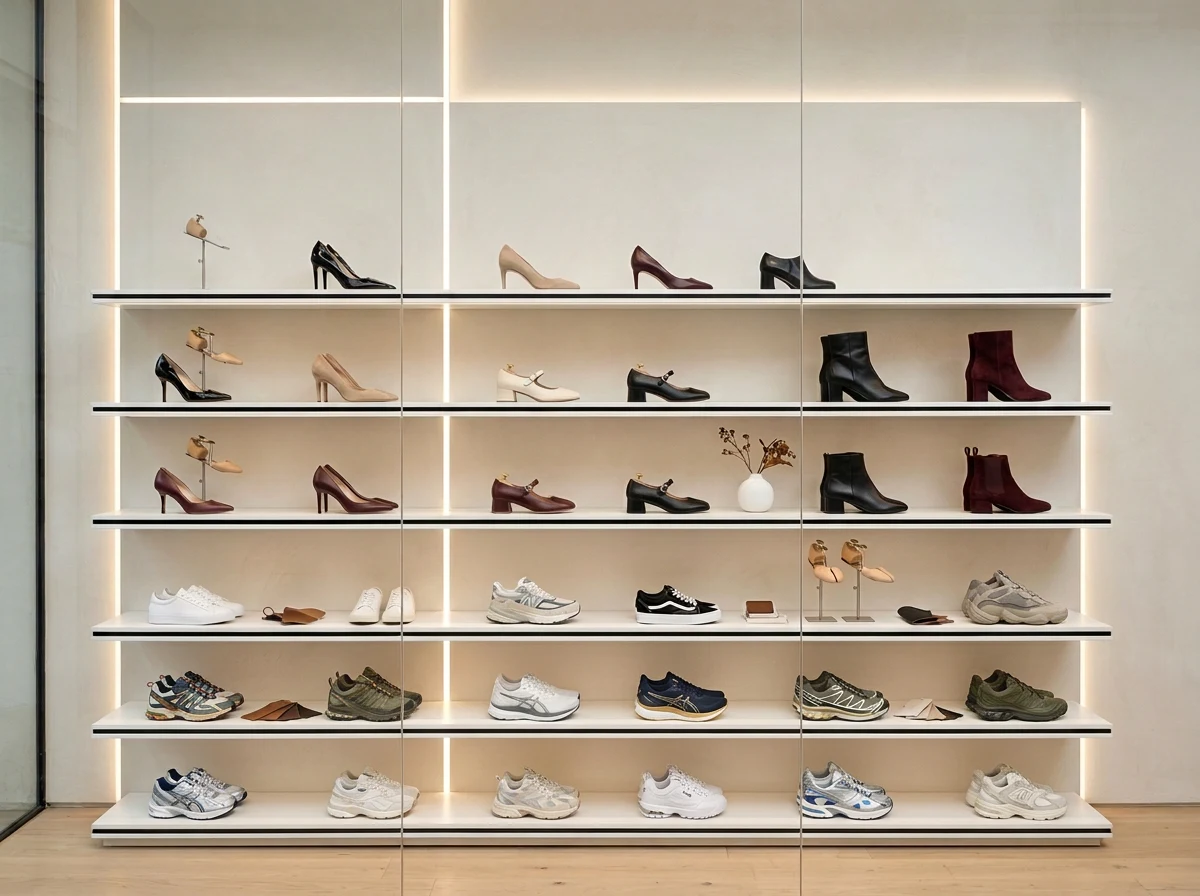 Conventional footwear displayed in matched pairs